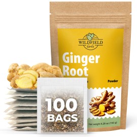 100 Ginger Tea Bags Ginger Root Tea Dry Dried Herb (Zingiber officinale) - 100 Count 1.5g Tea Bags Ginger Raíz de jengibre