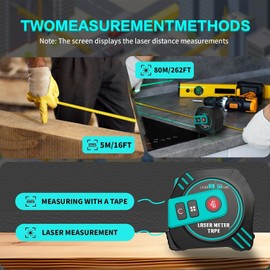 2-in-1 Laser Tape Measure USB-C Recharge 262Ft Laser & 16Ft Tape Green-Beam | Digital Tape with Laser, Magnetic Hook, Area / Volume / Pythagorean,