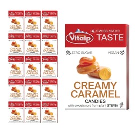 Vitalp Taste, Swiss Made, Sugar Free Hard Candy with Stevia, Vegan, Creamy Caramel Flavor, 25g/0.88 Ounce Packs, 16 Boxes