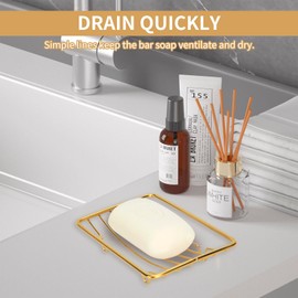 Snailhouse Soap Dishes, 2 Pack Self Draining Rustproof Stainless Steel Shower Bar Soap Dish Holder Tray Caddy Rack for Bathroom & Kitchen, Gold