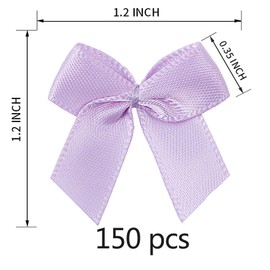 150 Pieces Light Purple Mini Ribbon Bows for Crafts Tiny Satin Bow for Gift Wrapping, Invitations, Christmas Tree