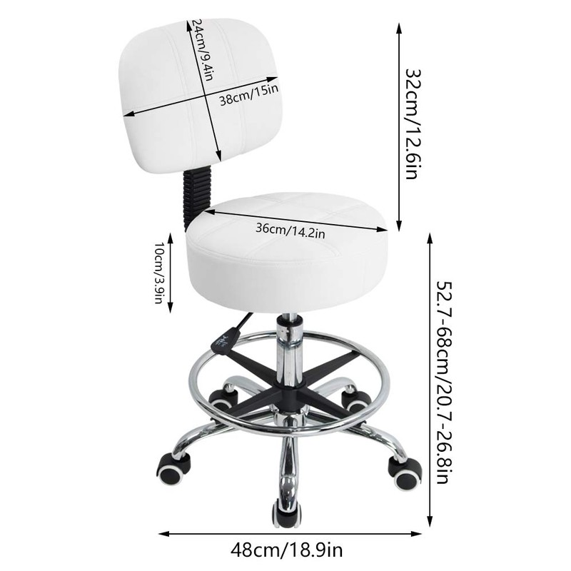 KKTONER Swivel Round Rolling Stool PU Leather with Adjustable Foot