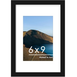 PEALSN 6x9 Picture Frame, Display Pictures 4 x 6 with Mat or 6 x 9 Without Mat for Wall Mounting Display, Photo Frames, Black.