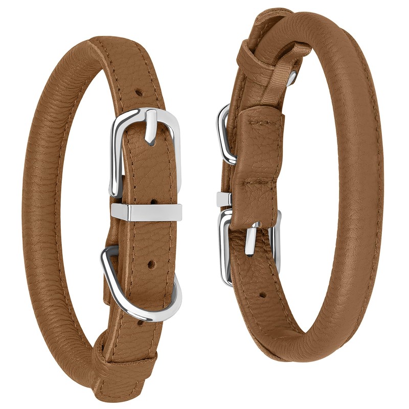 OOPSDOGGY Rolled Leather Dog Collar Soft Roll Collars for Small