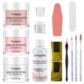 Creaglam Acrylic Powder Nail Set: Pink Clear Dark Pink Acrylic Powder and Liquid Set - Acrylic Nail Kit with 60ml Acrylic Liquid - 28g Acrylic Powder with Brush Nail Forms and Tools for Beginners DIY