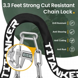Titanker Bike Chain Lock with Key, 3.3 Feet Heavy Duty Anti-Theft Bike Lock Chain Security Bicycle Chain Locks for Bike, Motorcycle, Bicycle, Door, Gate, Fence, Grill (8mm Thick Chain, Black)