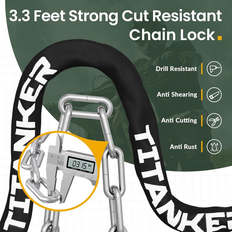 Titanker Bike Chain Lock with Key, 3.3 Feet Heavy Duty