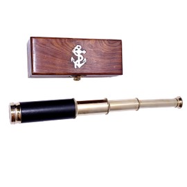 Vintage Marine Ship Telescope with Brown Anchor Wooden Box Home Decorative Nautical Antique Spyglass, 16'' inch (Telescope with Cap)