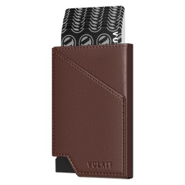 VULKIT RFID Blocking Pop Up Card Holder Slim Aluminum Metal Bank Card Holder with Business Money Pocket for Credit Cards, Banknotes and Coins, Cafe Espresso, Minimalist