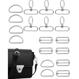 BPTRKOM Pack of 18 Bag Accessories Buckles - Bag Accessories for Sewing, Snap Hook for Bags, D-Rings Sliding Buckle, Swivel Key Ring Closure, Swivel, 360° Rotatable Snap Hook