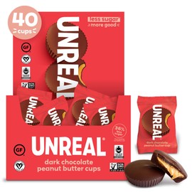 UNREAL Dark Chocolate Peanut Butter Cups | Vegan, Gluten Free, Less Sugar | 40 Cups