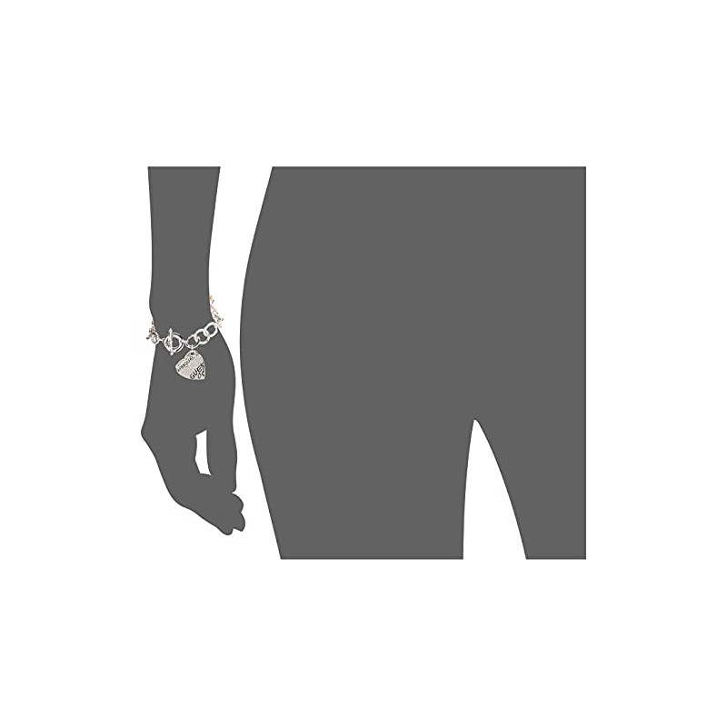 GUESS "Basic" Silver and Crystal Graffiti Heart Toggle Charm Bracelet