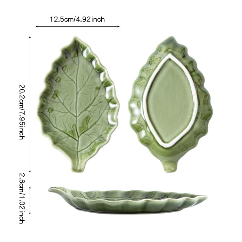 YumiPLUS Ceramic Leaf Spoon rest for Cooking, Cute Green Spoon