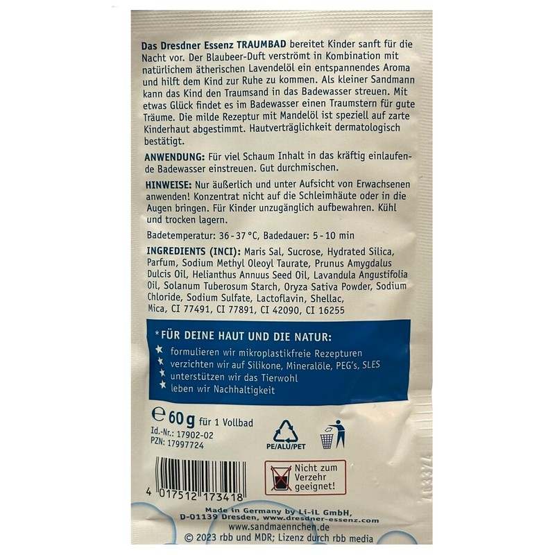 Dresdner Essenz Traumbad Sandmann Lavender Blueberry Fragrance 6 x 60