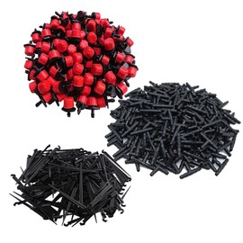 300PCS Automatic Drip Irrigation Kit Garden Watering System Adjustable Micro Irrigation Dripper Sprinklers, Tee Pipes, Hose Support Stakes for Gardens, Lawns, for 4/7mm Hose Irrigation System-Red