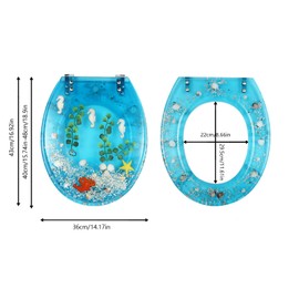 Transparent Resin Toilet Seat Soft Close WITH 2 Hinges Quiet Slow Close Lid Transparent Blue Ocean Tropical Fish Designs for most lower-locked toilets in homes, hotels, restaurants (Style2)