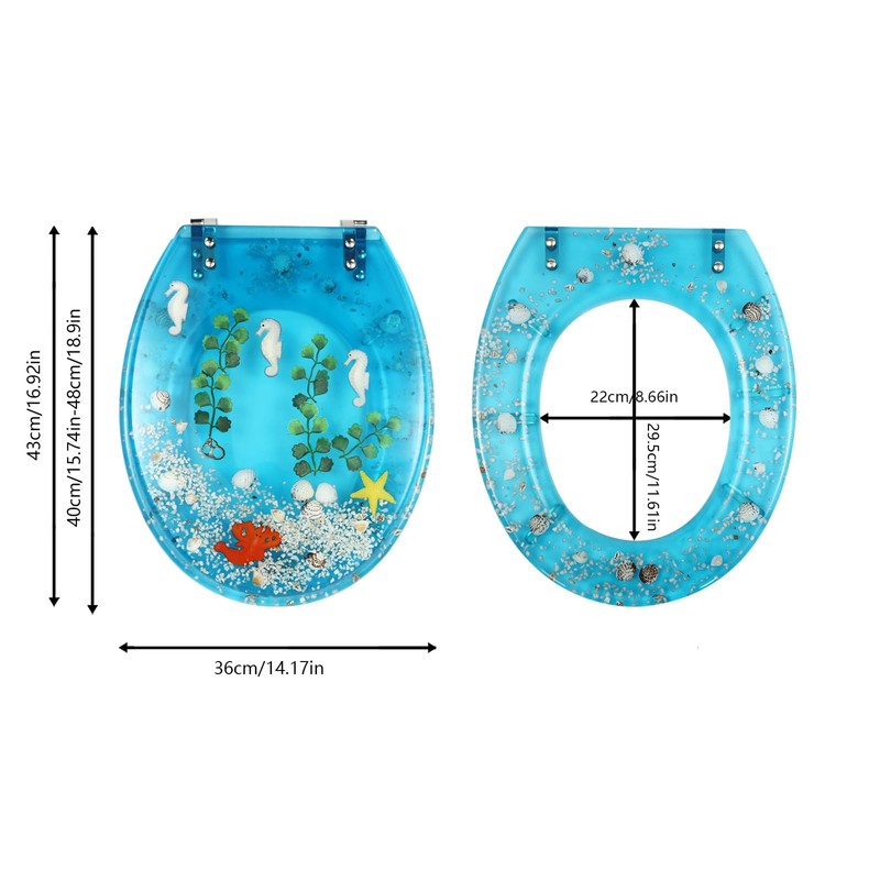 Transparent Resin Toilet Seat Soft Close WITH 2 Hinges Quiet