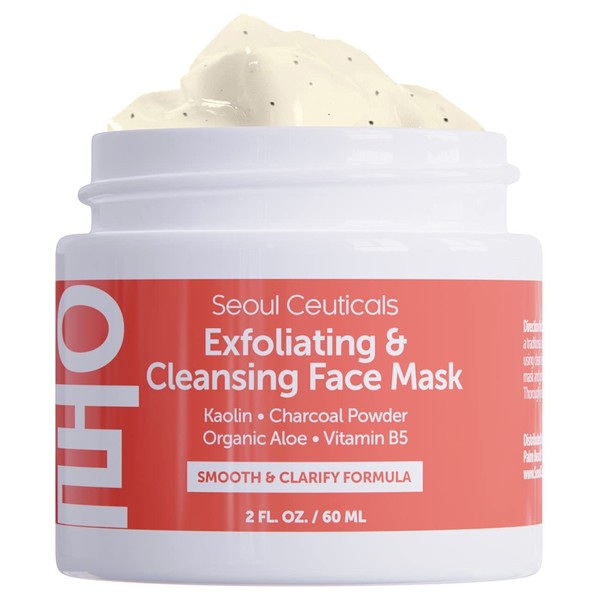Korean Skin Care Exfoliating Cleansing Face Scrub Mask Cream – Korean Face Mask Skincare Korean Beauty Face Masks Contains Kaolin Clay + Charcoal Extremely Hydrating K Beauty Korean Mask for Smooth Skin 2oz