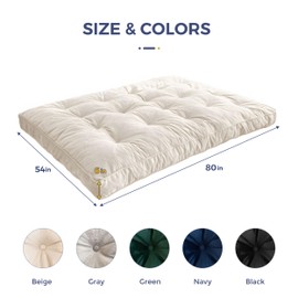 MAXYOYO 6" Futon Mattress Full Size, Velvet Thick Futons Sofa Couch Bed, Versatile Floor Mattress for Adults, Shredded Foam Filling (Frame Not Included), Beige