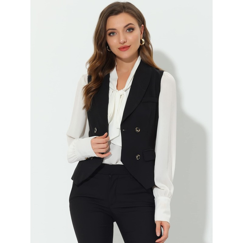 Allegra K Women's Sleeveless Suit Vest, Elegant, Double Breasted, Black