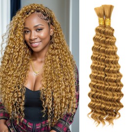 Dorsanee Deep Wave Bulk Hair for Braiding 20 Inch 2 Bundles 200g Honey Blonde Curly Braiding Hair for Boho Braids No Weft Wet and Wavy Braiding Hair Extensions (#27,100g/bundle)