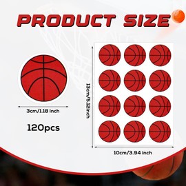 NQEUEPN 120pcs 1.18 Inch Basketball Stickers for Kids, 10 Sheets Basketball Decals Decorative Seal Stickers Self-Adhesive Basketball Party Favors Sports Stickers for Scrapbooking Water Bottle Birthday