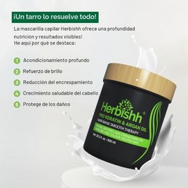Mascarilla para Cabello Herbishh con Aceite de Argán y Queratina, Tratamiento Reparador para Cabello Seco Dañado y Teñido, Acondicionamiento Profundo 