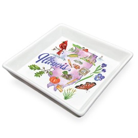 Boston International Rosanne Beck State Collection Ceramic Napkin Holder Caddy, Cocktail Size, Illinois