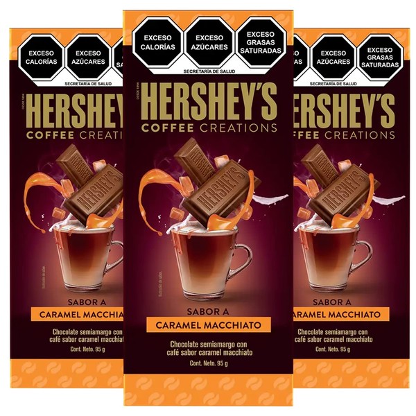 HERSHEY'S - Barra de Chocolate Semiamargo, Pack 3, con Café Sabor Caramel Macchiato, Coffee Creations, Chocolate Especial, Chocolates, Chocolate Semiamargo, 3x95 g