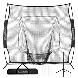 BALWONER 7 x 7 ft Baseball Softball Practice Net Set with Tee and Carry Bag for Batting Hitting and Pitching Black