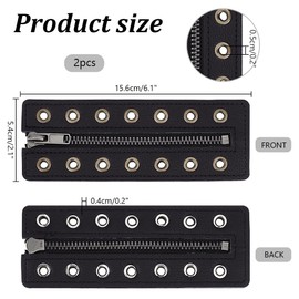 PH PandaHall Leather Lace-in Boot Zipper Inserts, 7 Eyelet No Tie Zipper Boot Laces Smooth Tieless Shoe Laces for Boots Shoes Sneakers Sports Shoes Repair Replacement 6x2 inch Black