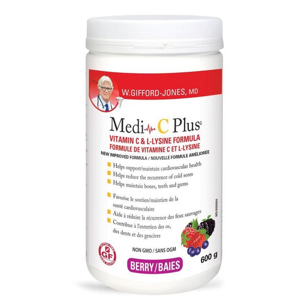 W. Gifford-Jones MD Medi-C Plus Vitamin C & L- Lysine Formula with Magnesium Ascorbate - Berry, 600 grams