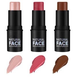 3Pcs Highlighter & Blush & Contour Stick Set Creme Contour Bronzer Stick für Wangen Augen Lippen Wasserfest & Langanhaltend Contouring Stick Creme-Konturenstifte Rouge Gesicht Make-up