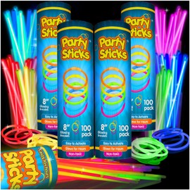 PartySticks Glow Sticks Party Supplies 400pk - 8 Inch Glow in The Dark Light Up Sticks Party Favors, Decorations, Neon Party Glow Necklaces and Glow Bracelets with Connectors