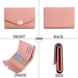 FFpaw Small Wallet for Women Card Holder PU Leather RFID Blocking Tri-folded Envelope Wallets Zipper Coin Purse