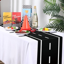 Preboun Plastic Table Runner 14 x 108 Inches Flag Tablecloth Road Table Runner for Anniversary Wedding Birthday Party Decor Indoor Outdoor Events(Race Road, 6 Pcs)