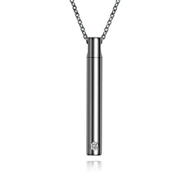 Bar Urn necklace for ashes 925 Sterling Silver Simple cylinder Memorial Keepsake Minimalist Cremation Jewelry pendant necklace for men(Black)