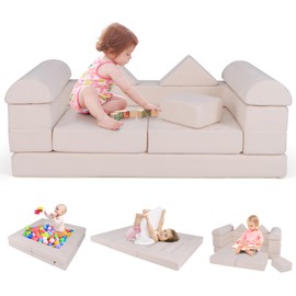 Costzon Kids Play Couch, Versatile Building Fort Foam Play Couch for Boys & Girls, Crawling Floor Sofa for Creativity, Sleeping, Convertible Soft Foam Playset for Kids Teen Playroom Bedroom Gifts