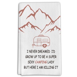 Foggolight Funny Camping Design Kitchen Towels, Camping Gifts for Camping Lovers, Camping Waffle Weave Kitchen Towels(16x24 Inches)