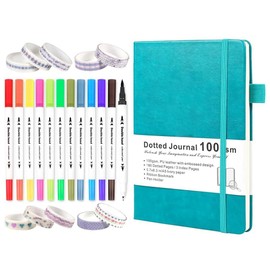 Dotted Journal Kit Tool Dual Tip Brush Markers, Washi Tape and Stencils for Women, Men and Teen, Green