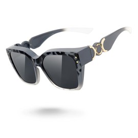 Meeloog Fit Over Sunglasses for Women TAC Design with Full Rim, Square Shape, and Polarized Lens ST0068 - Lightweight, Ultra Comfortable, UV Protection - Color: P1 Grey Tortoise Frame/Dark Grey Lens