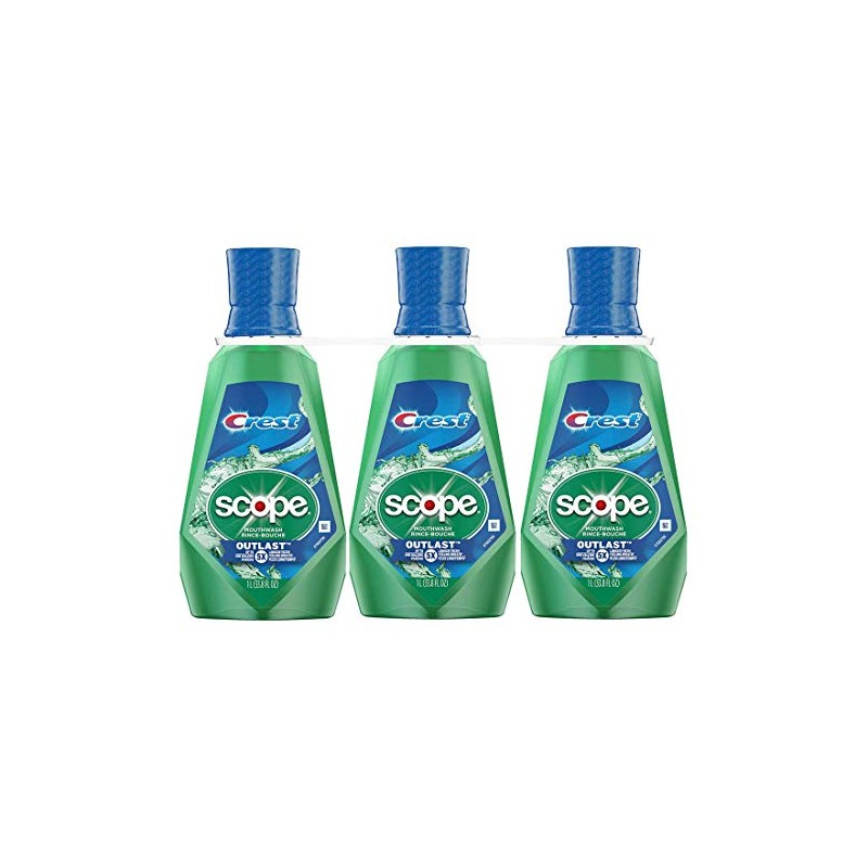 Crest Scope Outlast Mouthwash Long Lasting Peppermint, 3 Pack (33.8