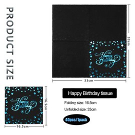 Pack of 40 Napkins Black Blue Napkins Birthday Party Celebration Men Women Table Decoration Birthday 33 x 33 cm, 2-Ply
