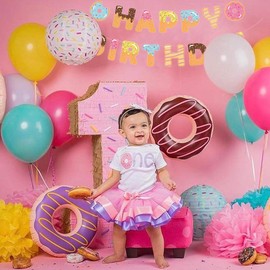 Donut Party Supplies - Donut Happy Birthday Banner - Donut Themed Party Tea Party Birthday Baby Shower Wall Decoration