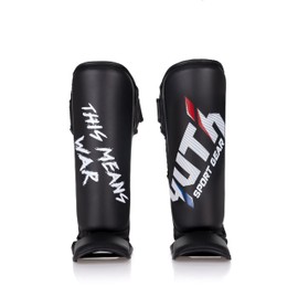 Yuth Sport Gear Sport Line Muay Thai Shin Guards | Premium Muay Thai Shinguards Pair | Lightweight & Durable Shinguards Muay Thai | Padded, Adjustable Muay Thai Leg Guards (XL, Black)