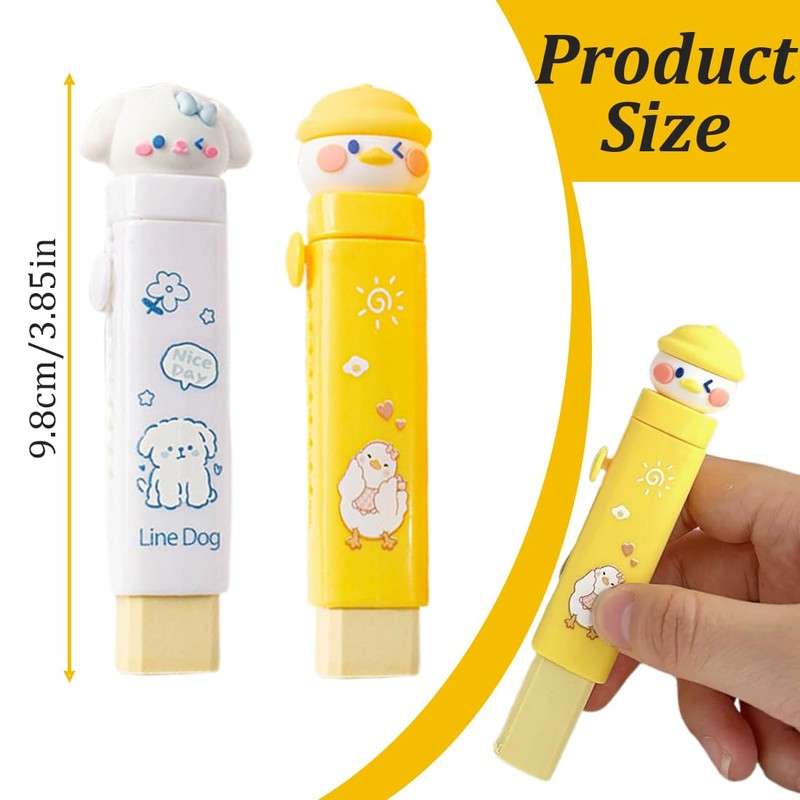 Cute Retractable Rubber Eraser, Pack of 2 Retractable Erasers for