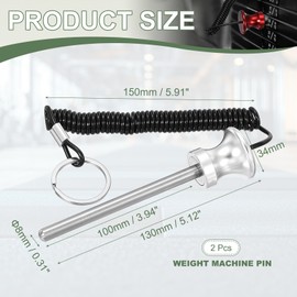 YELARXI Weight Stack Pin, Weight Gym Pin Strength Training Equipment Replacement with Pull Rope, 0.3 x 3.9 Inch Fit for Commercial Home Gym Club Machine Accessories (2 Pack, Silver)
