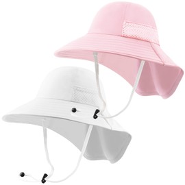 BQUBO 2 Pack Toddler Kids Sun Hat with Neck Flap UPF 50+ Unisex Kids Wide Brim Bucket Hats Adjustable Baby Summer Beach Hats with Mesh Breathable Vacation Essentials