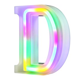 WARMTHOU Neon Letter Lights 26 Alphabet Letter Bar Sign Letter Signs for Wedding Christmas Birthday Partty Supplies,USB/Battery Powered Light Up Letters for Home Decoration-Colourful D
