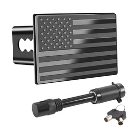 JDMSPEED American Flag Metal Trailer Hitch Cover Heavy Duty 2" Inch Tow Rear Receivers Plug Covers USA American U.S. Flag Metal Emblem Guard for Pickup Trucks Cars SUV (Black)